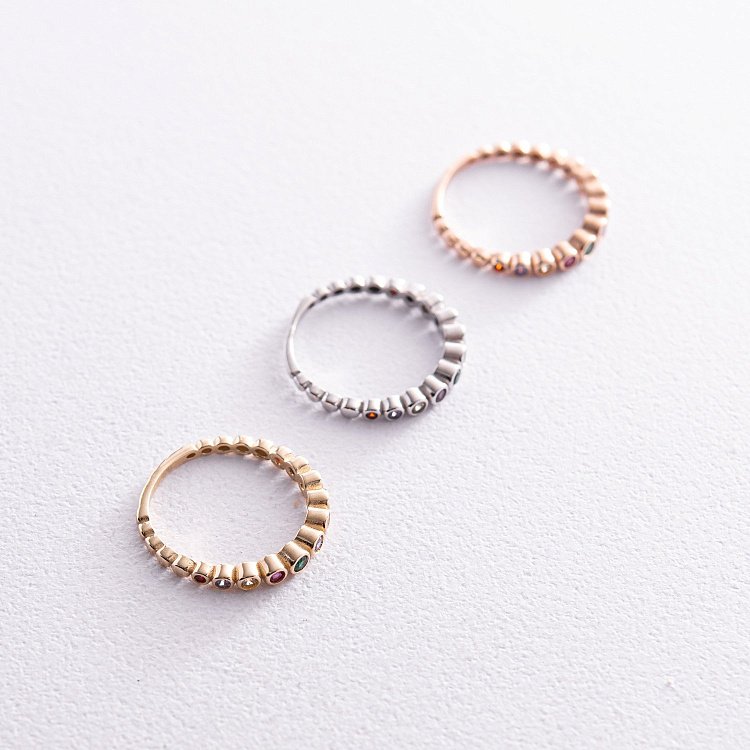 Кольцо с разноцветными фианитами (желтое золото) к07196 от ювелирного магазина Оникс - 8