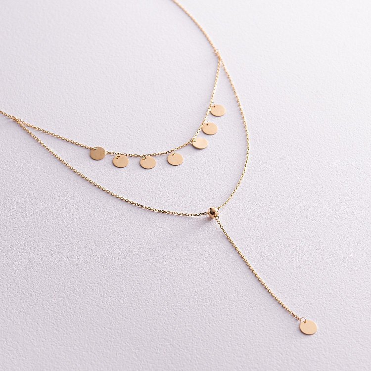 Подвійне кольє - краватка "Монетки" у жовтому золоті кол02285 від ювелірного магазину Онікс