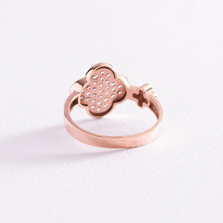 Кольцо "Клевер" в красном золоте (фианиты) к06916 от ювелирного магазина Оникс - 3
