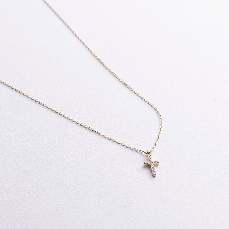 Кольє "Хрестик" у жовтому золоті (фіаніти) кол02508 від ювелірного магазину Онікс - 2