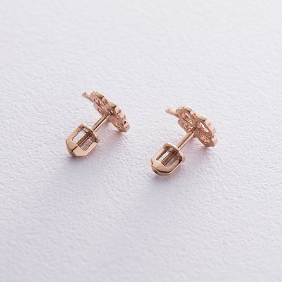 Сережки - пусети "Конюшина" в червоному золоті с06643 №4