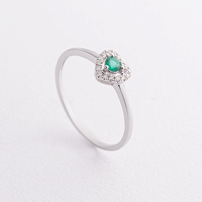 Золотое кольцо "Сердечко" (бриллианты, изумруд) кб0619ca