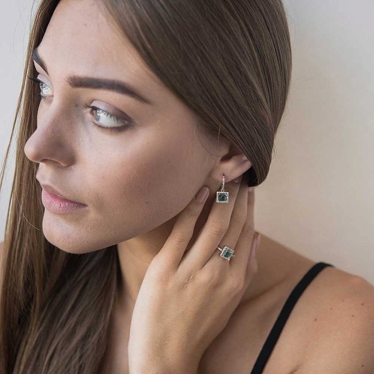 Золоті сережки з празіолітом і фіанітами с04171 від ювелірного магазину Онікс - 2