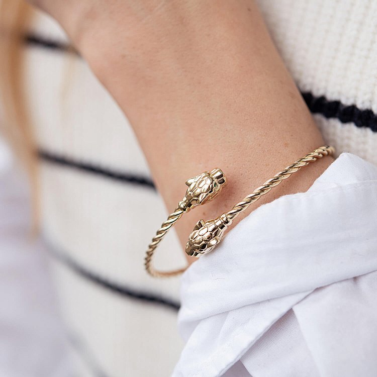 Жесткий золотой браслет "Пантеры" с фианитами б05004 от ювелирного магазина Оникс - 6