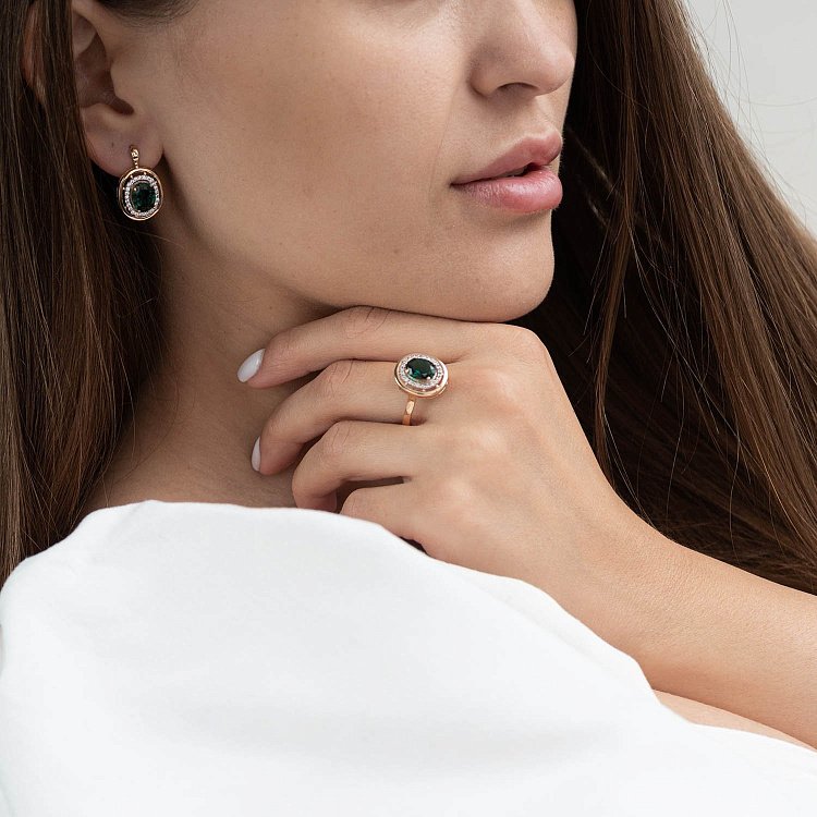 Золота каблучка (празіоліт, фіаніт) к05106 - 1 Золота каблучка (празіоліт, фіаніт) к05106 від ювелірного магазину Онікс - 1