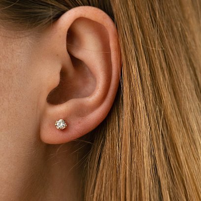 Золотые серьги - пусеты "Сердечки" с бриллиантами сб0395 №2