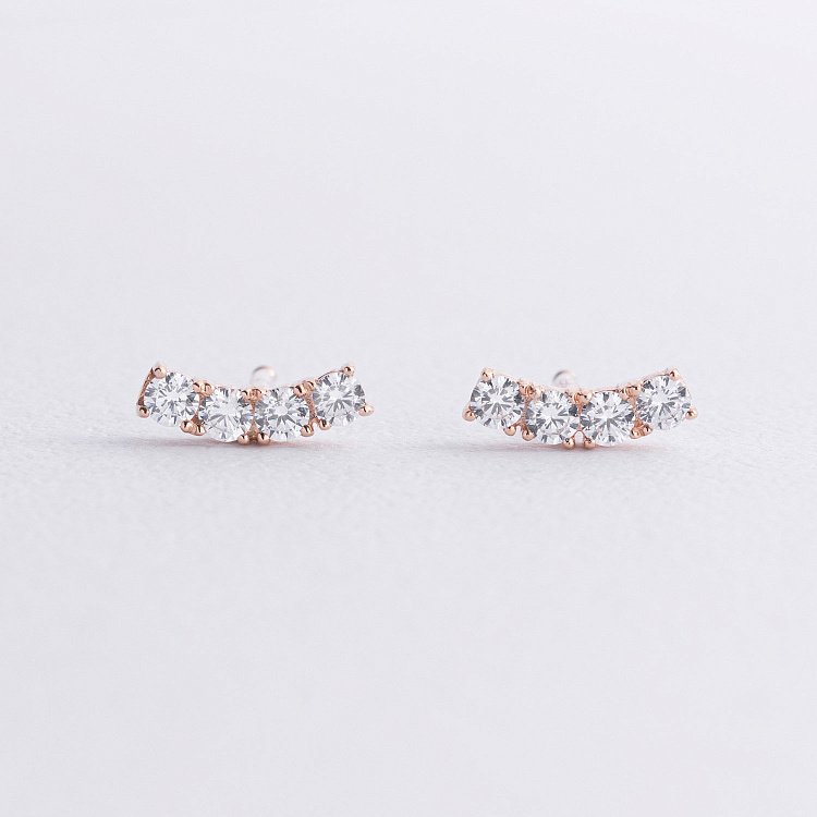 Сережки - пусети "Lora" з фіанітами (червоне золото) с09097 від ювелірного магазину Онікс