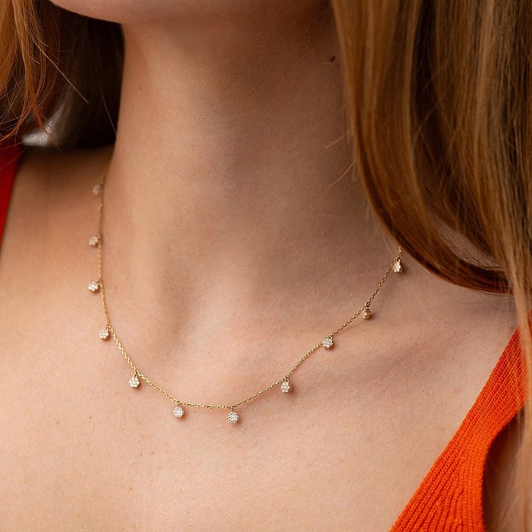 Колье "Цветочки" с фианитами (желтое золото) кол01401 от ювелирного магазина Оникс