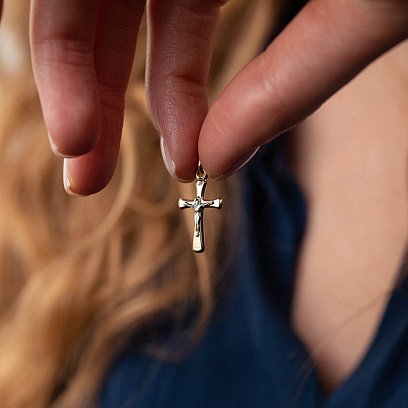 Хрест з розп'яттям (жовте золото) п03507 №2