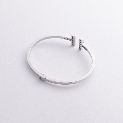 Жорсткий браслет в білому золоті (фіаніти) б02318 №4