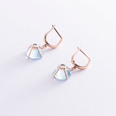 ﻿Золоті сережки "Захоплення" з блакитним топазом с05295 №9