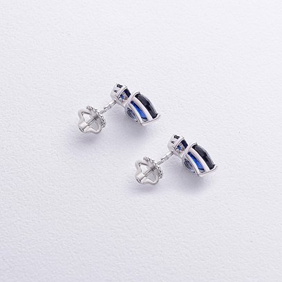 Серебряные серьги - пусеты "Сердечки" с гидротерм. сапфирами 2512/1р-HSPH №3