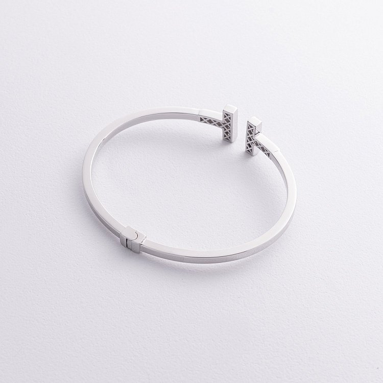 Жорсткий браслет в білому золоті (фіаніти) б02318 від ювелірного магазину Онікс - 3