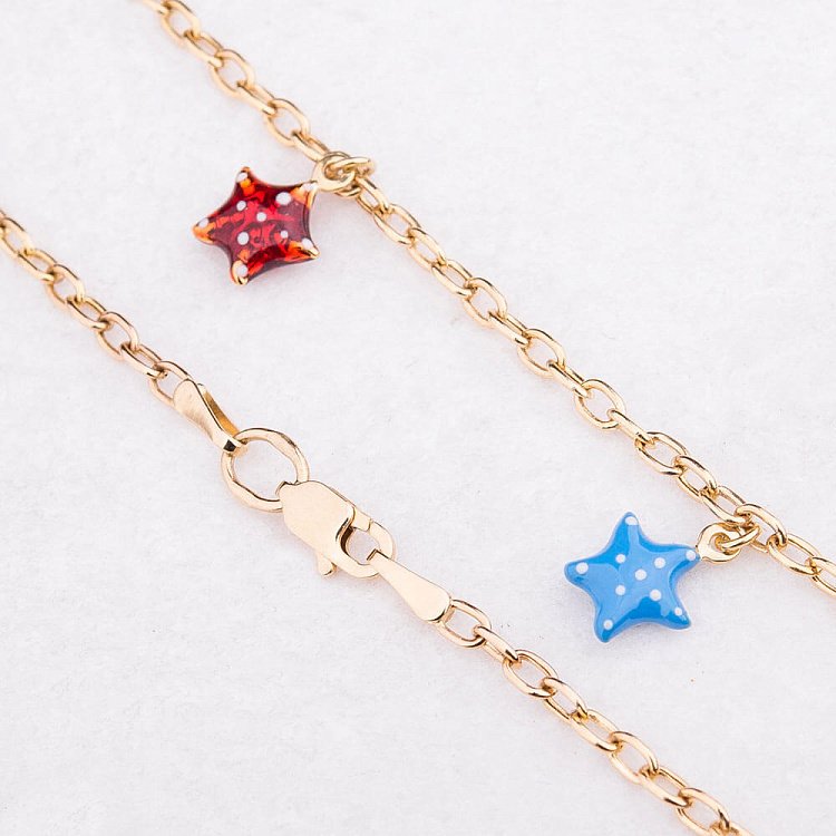 Золотой браслет на ногу с звёздочками б01464 от ювелирного магазина Оникс - 1