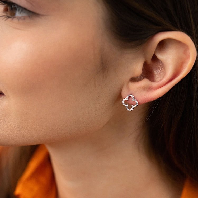 Золоті сережки - пусети "Конюшина" з фіанітами с08284 від ювелірного магазину Онікс - 2