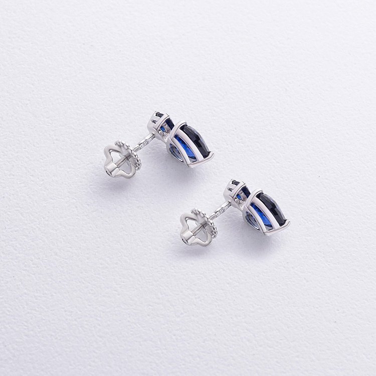 Серебряные серьги - пусеты "Сердечки" с гидротерм. сапфирами 2512/1р-HSPH от ювелирного магазина Оникс - 2