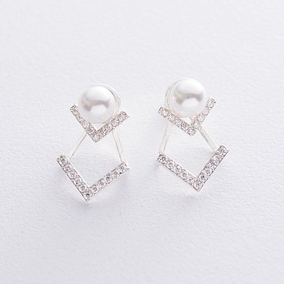 Серебряные серьги "Жемчужинки" 122554 №3