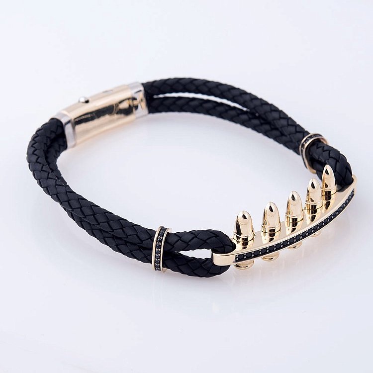 Каучуковий браслет в золоті "Патрони" з фіанітами б02305 від ювелірного магазину Онікс - 1