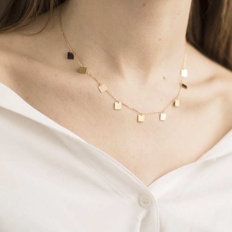 Золотое колье с квадратиками кол01448 от ювелирного магазина Оникс - 2