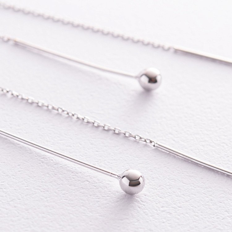 Сережки "Кульки" у білому золоті на ланцюжку с07985 від ювелірного магазину Онікс - 2