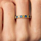 Кольцо с дорожкой голубых и желтых камней (желтое золото) к07106 от ювелирного магазина Оникс - 6