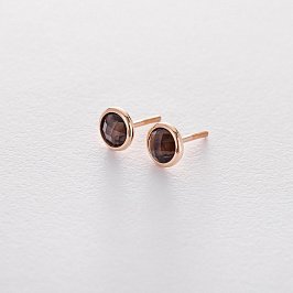 Золотые серьги - гвоздики с дымчатым кварцем с05195