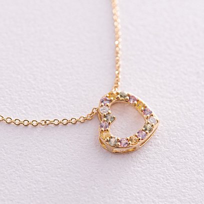 Золоте кольє "Сердечко" з діамантами та сапфірами колб0092ca №3