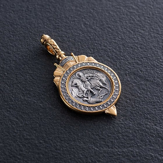Срібна підвіска "Димитрій Солунський" з позолотою 132390 №3
