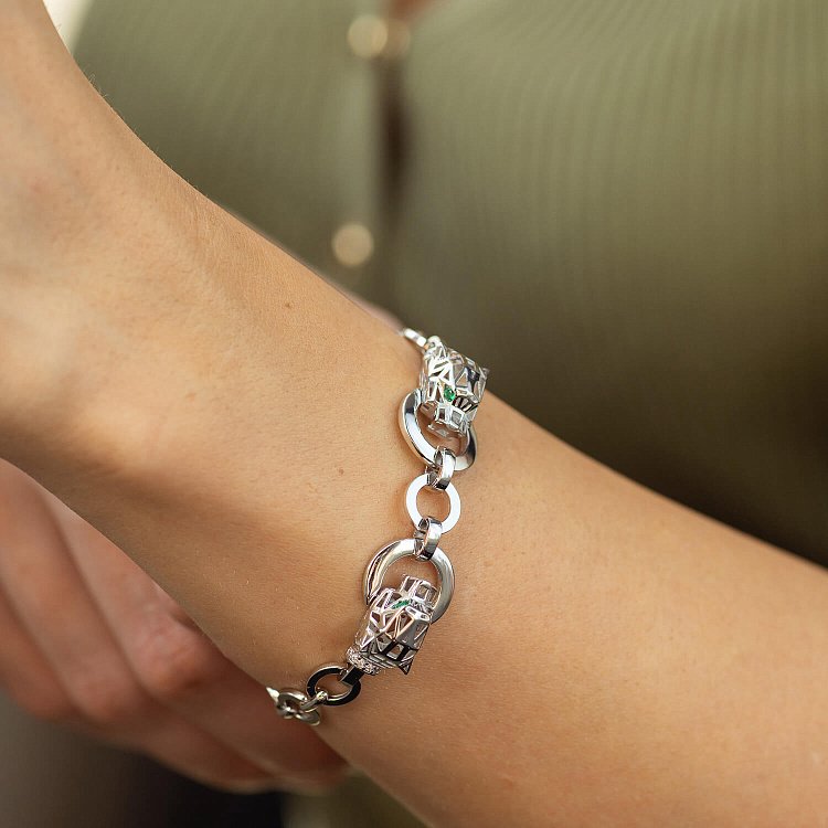 Браслет "Пантера" у білому золоті (фіаніти) б05317 від ювелірного магазину Онікс - 3