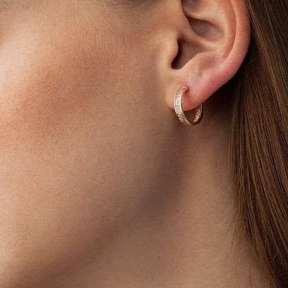 Сережки - кільця в жовтому золоті (фіаніти) с08712 №5