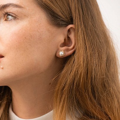 Золотые серьги - пусеты с жемчугом с09105 №2