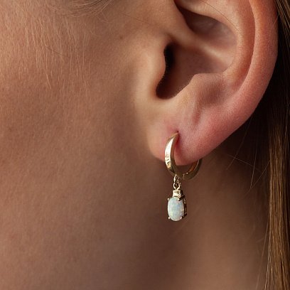 Серьги - кольца с опалом (желтое золото) с08705 №4