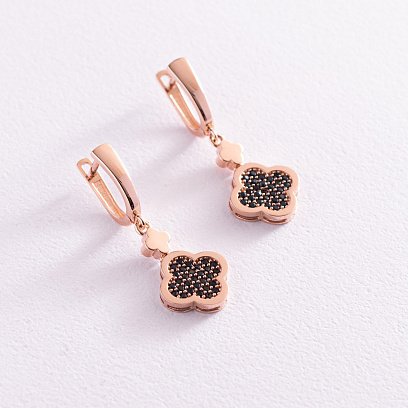 Сережки "Конюшина" в червоному золоті (фіаніти) с07638