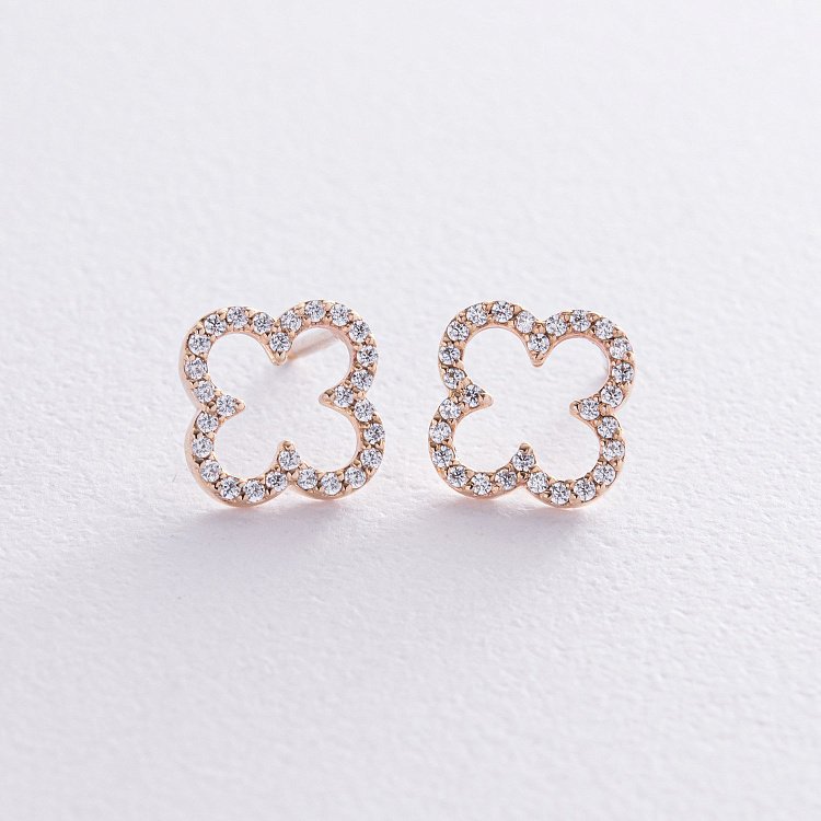 Серьги - пусеты "Клевер" с фианитами (желтое золото) с08436 от ювелирного магазина Оникс - 4