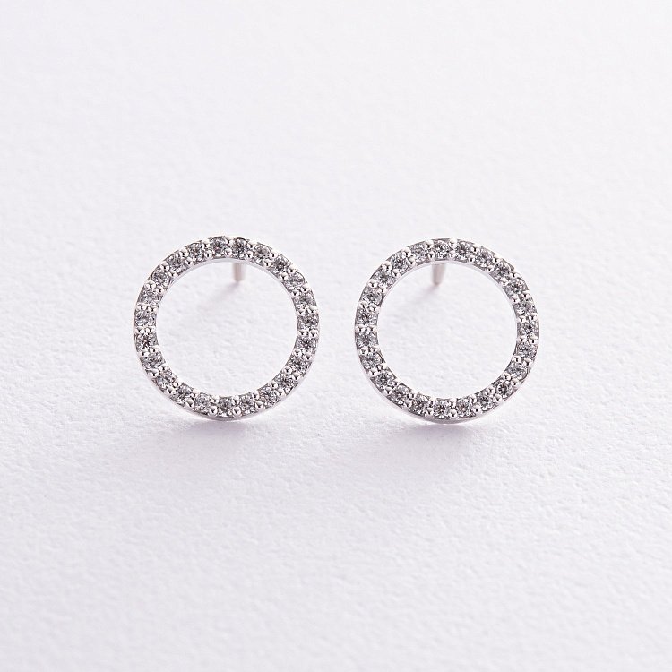 Сережки - пусети "Кругообіг" з фіанітами 1.2 см (біле золото) с08280 від ювелірного магазину Онікс