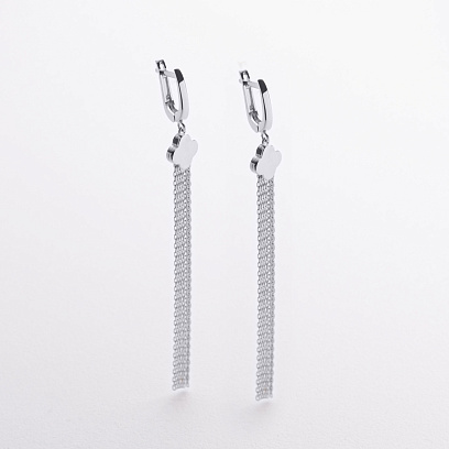 Серьги "Клевер" с цепочками (белое золото) с09411