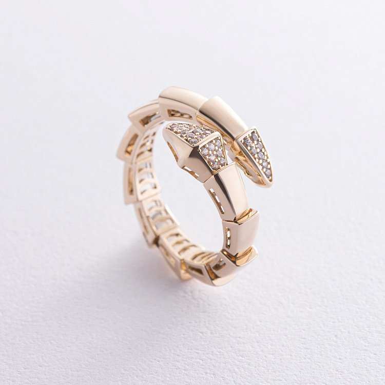 Кольцо "Змея" в желтом золоте (фианиты) к07482 от ювелирного магазина Оникс