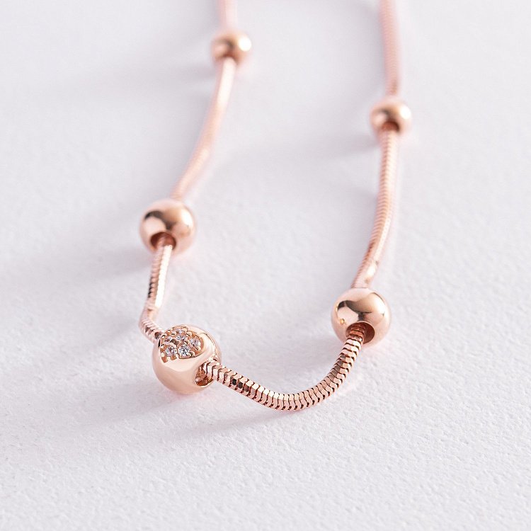 Браслет "Шарики" в красном золоте (фианиты) б05072 от ювелирного магазина Оникс - 2