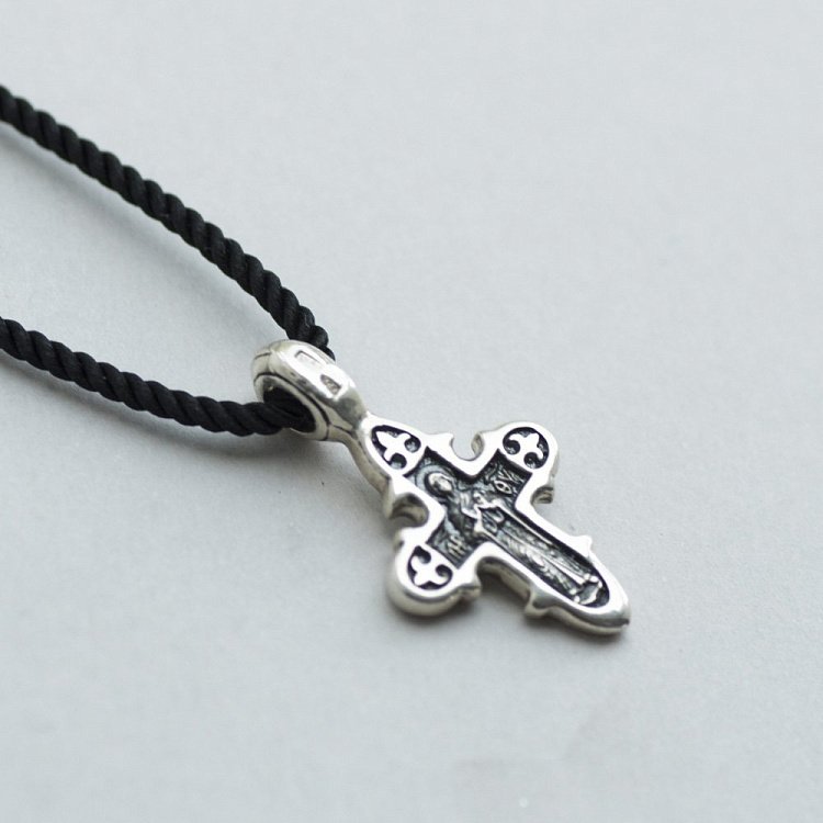 Серебряный крестик  "Распятие Христово. Икона Божией Матери" (чернение) 131726 от ювелирного магазина Оникс - 1