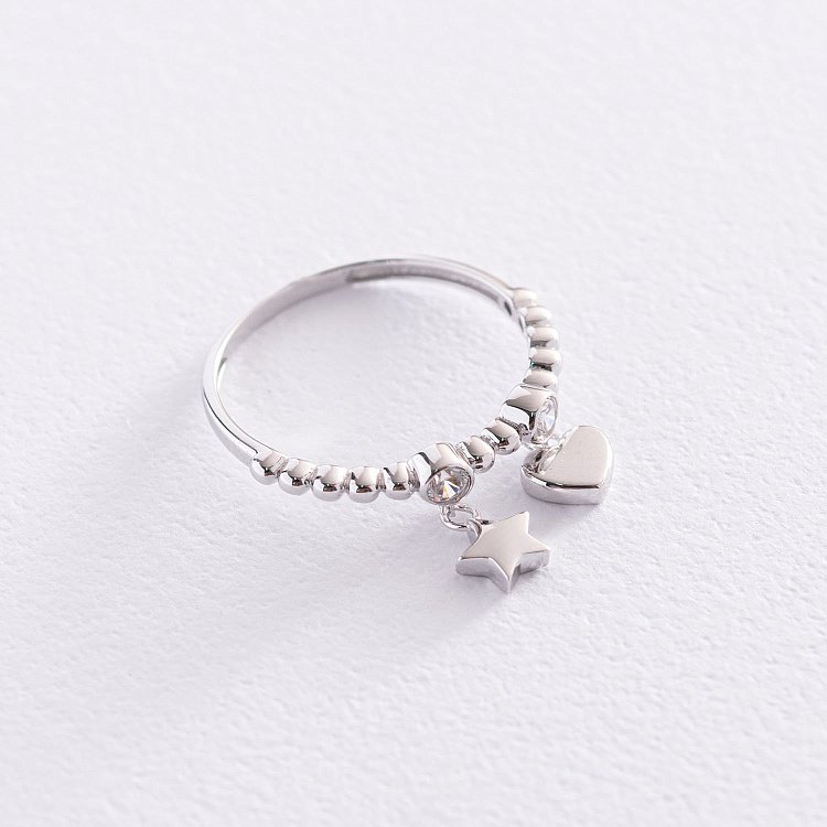 Золотое кольцо "Звездочка и сердечко" (фианиты) к06826 от ювелирного магазина Оникс - 2