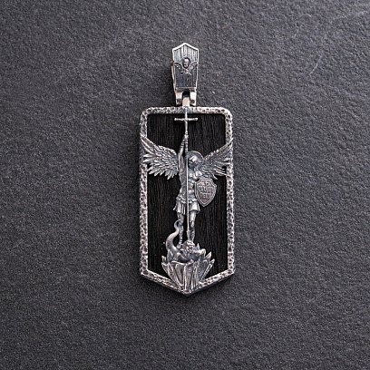 Срібний кулон "Архангел Михаїл" з ебеновим деревом 1265