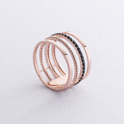 Золотое кольцо с черными фианитами к06970 №3