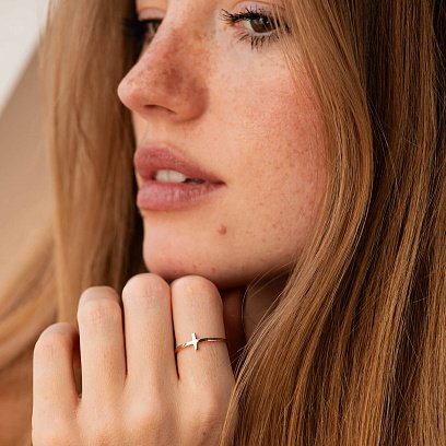 Кольцо "Крестик" в красном золоте к08195 №2