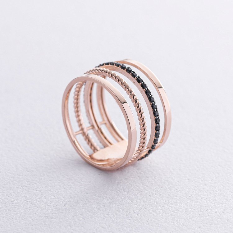 Золотое кольцо с черными фианитами к06970 от ювелирного магазина Оникс - 2