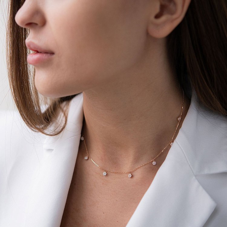 Колье "Цветочки" с фианитами (красное золото) кол01758 от ювелирного магазина Оникс - 1