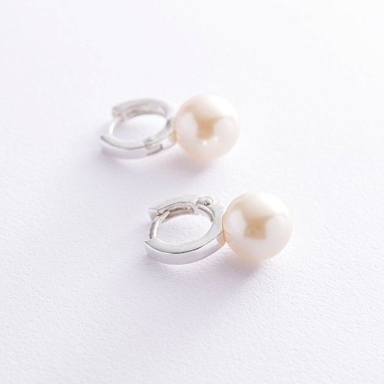 Серебряные серьги с искусственным жемчугом 122758