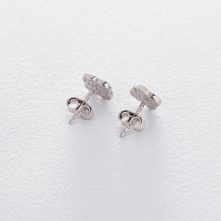 Золотые серьги-гвоздики с фианитами "Клевер" с04775 от ювелирного магазина Оникс - 3