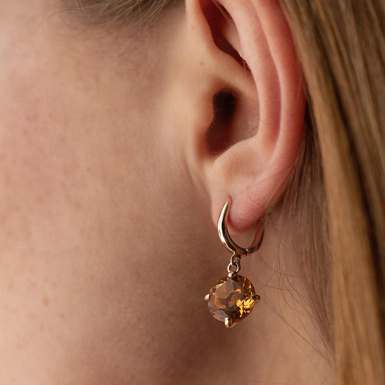 Золотые серьги "Влечение" с цитрином с05297 от ювелирного магазина Оникс - 6