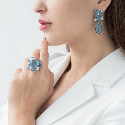 Золотые серьги с бриллиантами и топазами с1547A1 №2