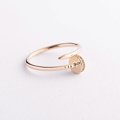 Кольцо "Гвоздь" в желтом золоте (фианиты) к08173 №5